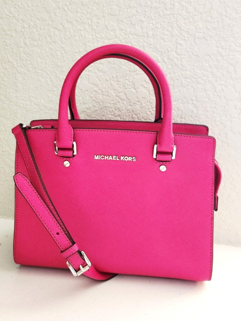 Euc Michael Kors Hot Pink Leather Selma Shoulder Bag Satchel